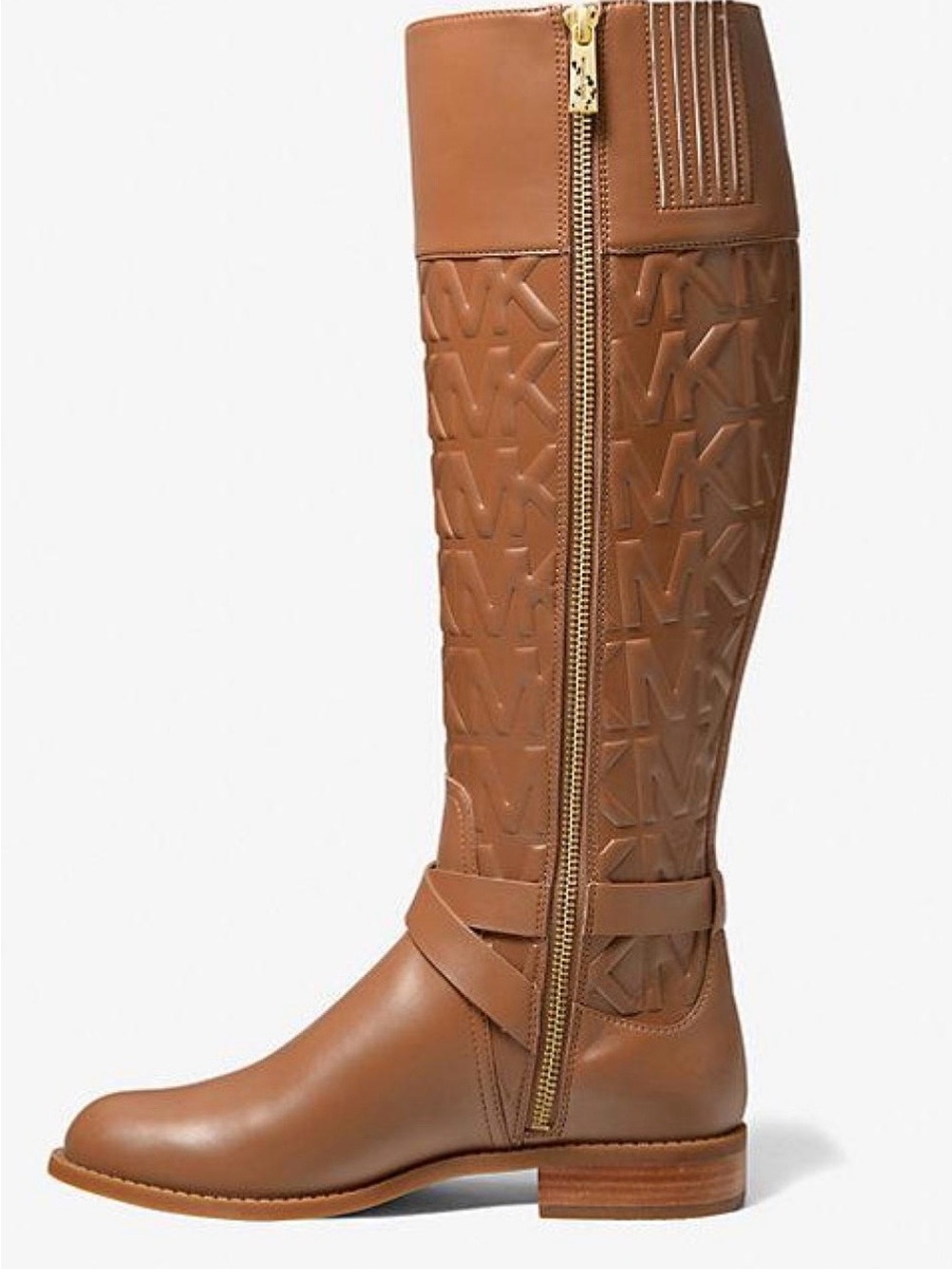 ✅ NEW ✅ Michael Kors Cognac Embossed MK Over-the-Knee Leather Boots - Picture 2 of 5